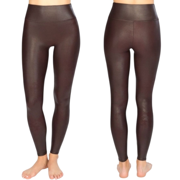 SPANX Pants - Spanx Faux Leather Brown Leggings Size Medium